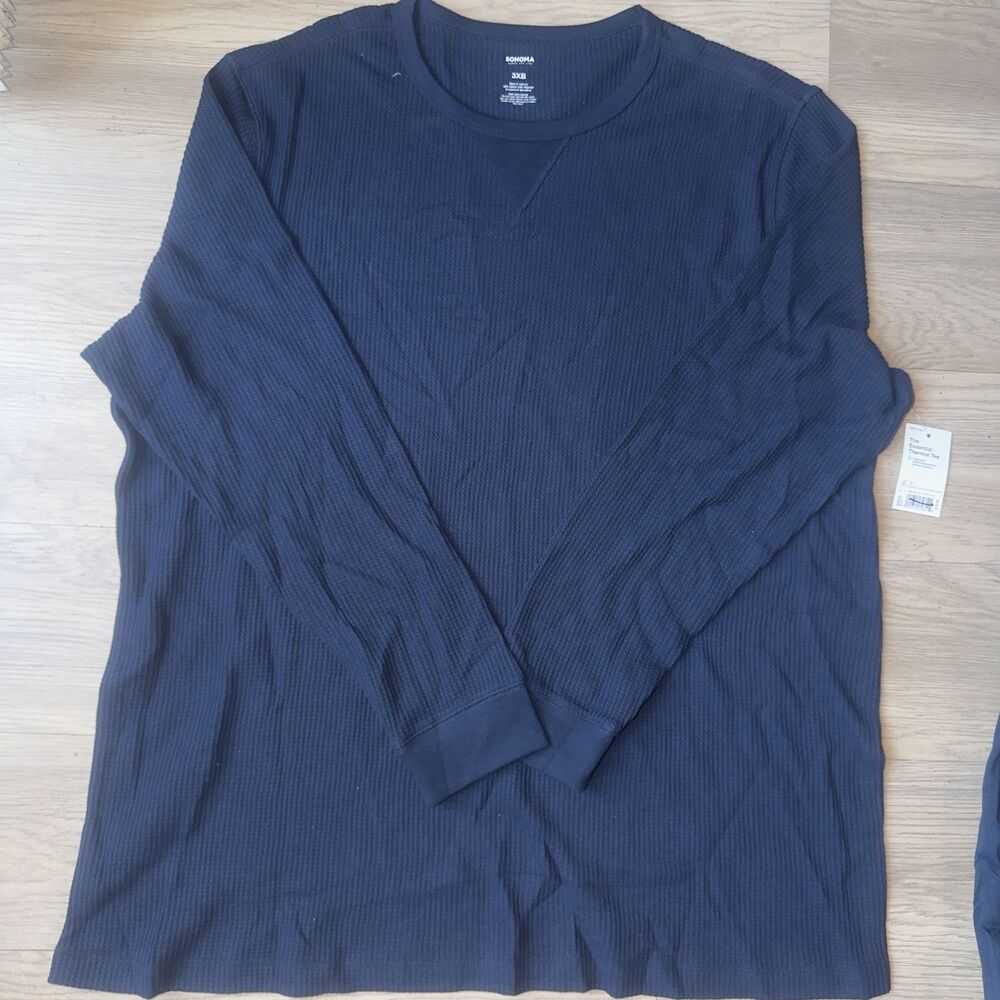 Sonoma Thermal Mens Size 3XB 3X Big Tall Blue Long Sleeve Crewneck T Shirt NEW